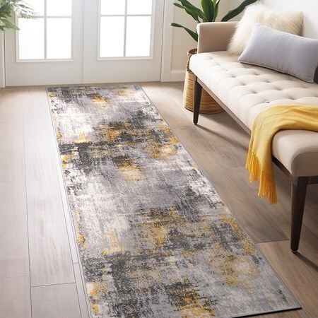 World Rug Gallery Dublin Contemporary Abstract Runner Rug 2'x7' Yellow 4053YELLOW2X7